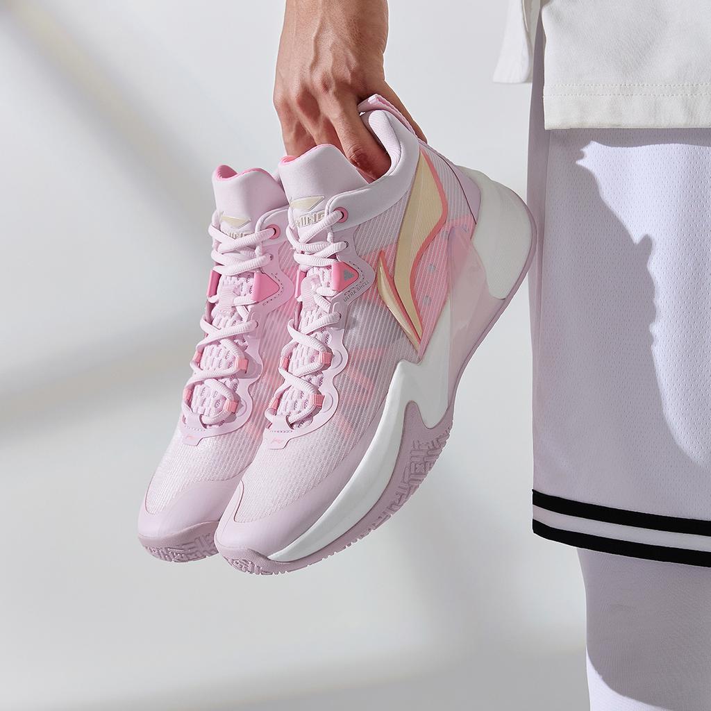 Li-Ning Легкие синтетические кожаные амортизирующие нескользящие прочные низкие баскетбольные кроссовки мужские розовые ABAS041-2