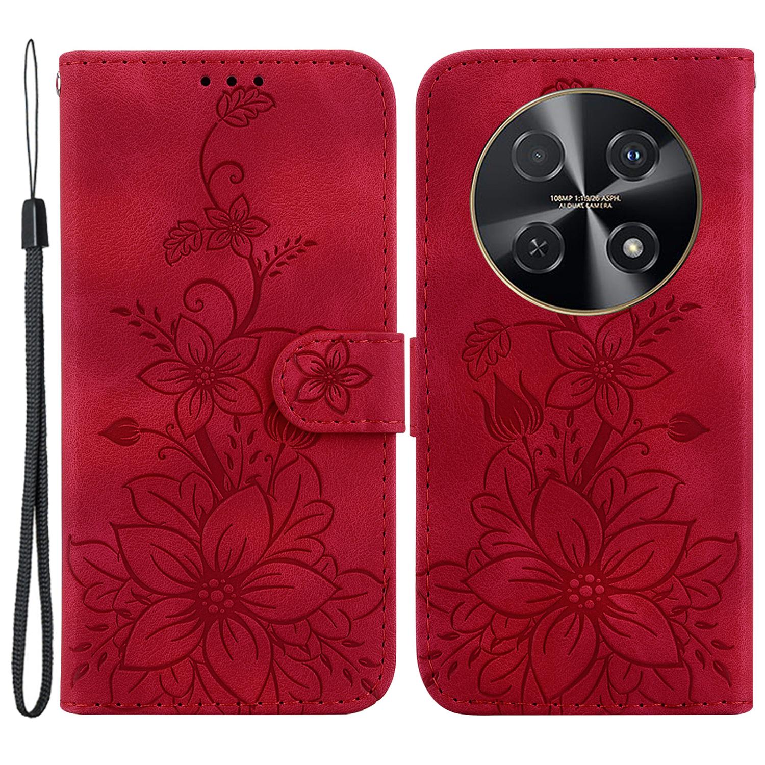 

For Huawei nova 12i 4G Wallet Case PU Leather Phone Cover Flower Imprinted Red