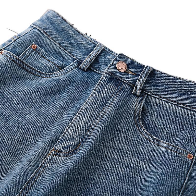 Women's High-Waisted A-Line Denim Midi Skirt with Retro Slit - Spring/Autumn 2026 Collection