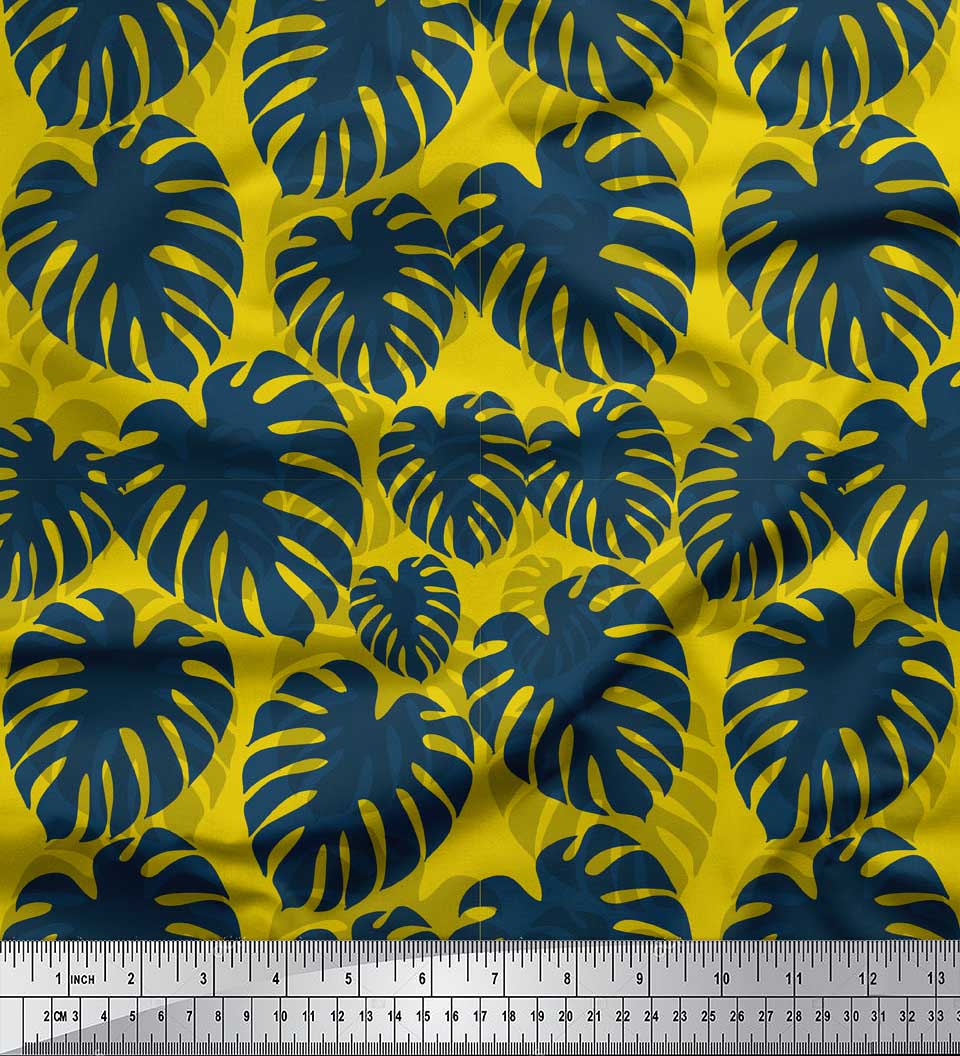 

Тканина Soimoi Green Japan Crepe Satin Тканина з принтом листя монстери на метр 42 дюйма 42 Inch Wide - Poly Crepe жовтий