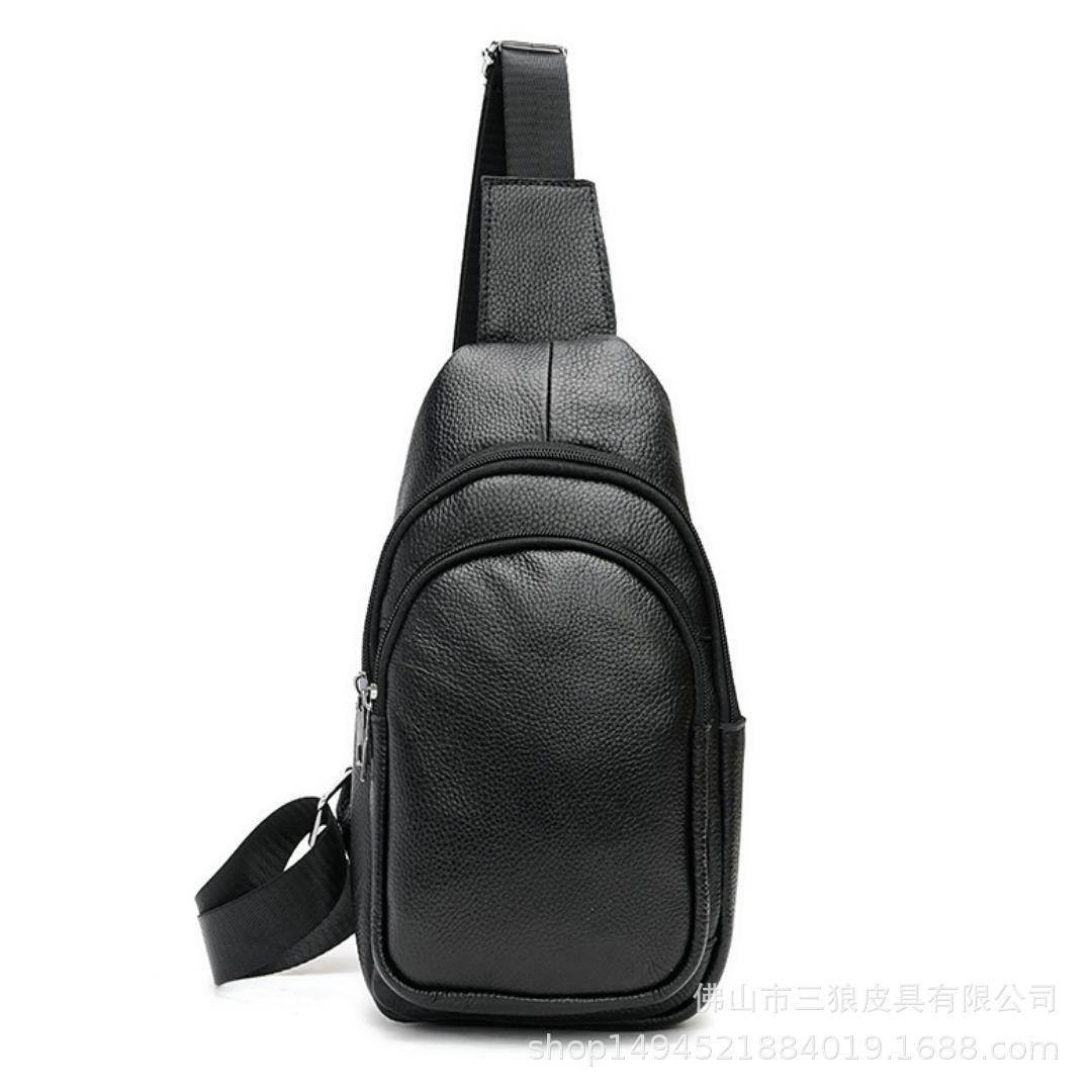 New Korean Fashion Men Chest Bag Top Grain Leather Single Shoulder Crossbody Chest Pack Versatile Genuine Leather Trendy Commuter Bag