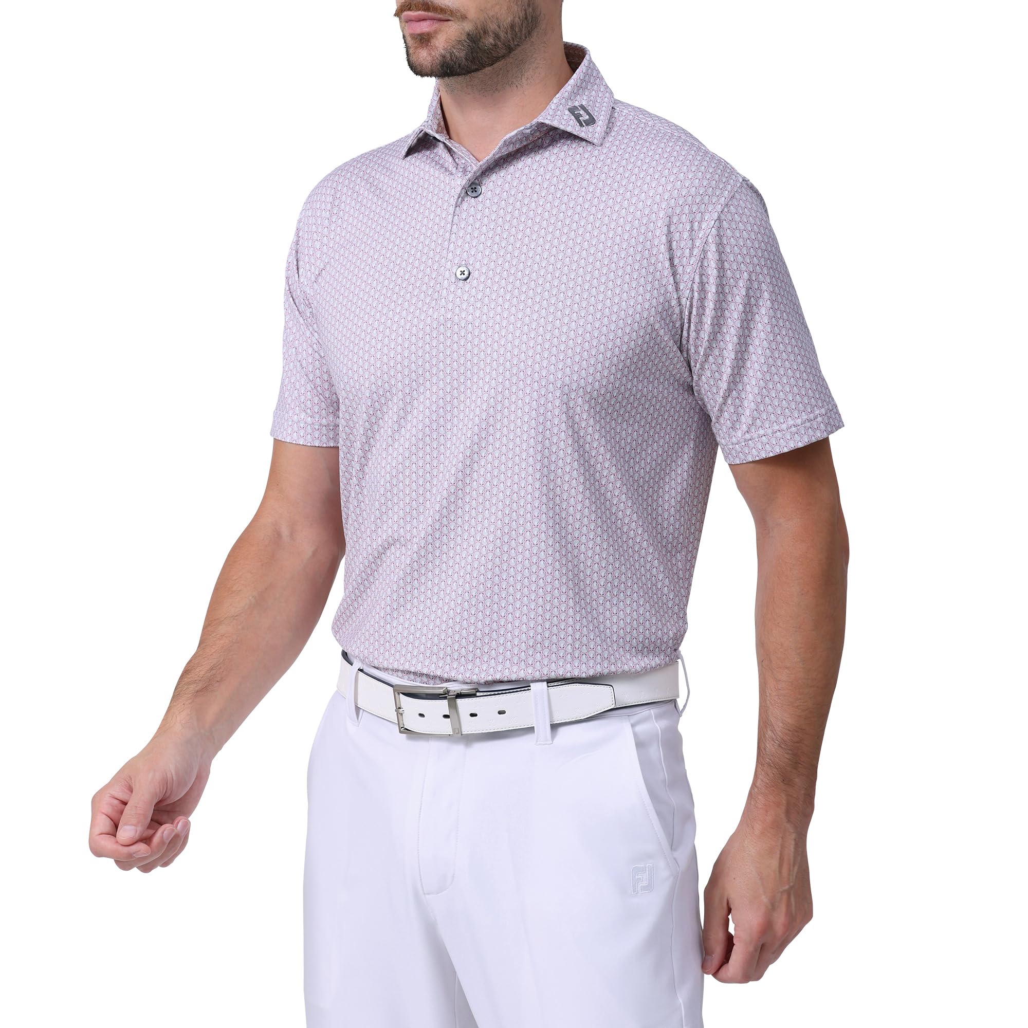 

FootJoy Men s Scallop Shell Print Short Sleeve Wide Collar Shirt, Light Pink, Size M (FJ-S24-S15, 81752-M)