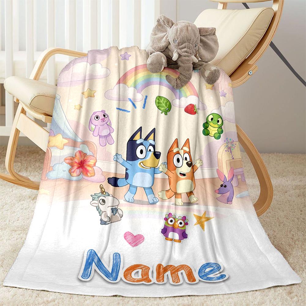 Bluey's Bubble Adventure Customize Text Blanket Cozy Customizable Blanket Durable Comfort for Office Picnics Office Chair Livingroom