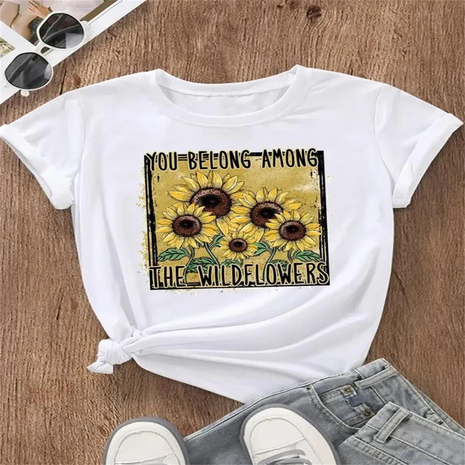 

Clothing Female Flower Letter 90s Trend Cute Fashion Tee Women Top Casual Short Sleeve Printed T Shirt Clothes Graphic T-shirts XXXXXL білий