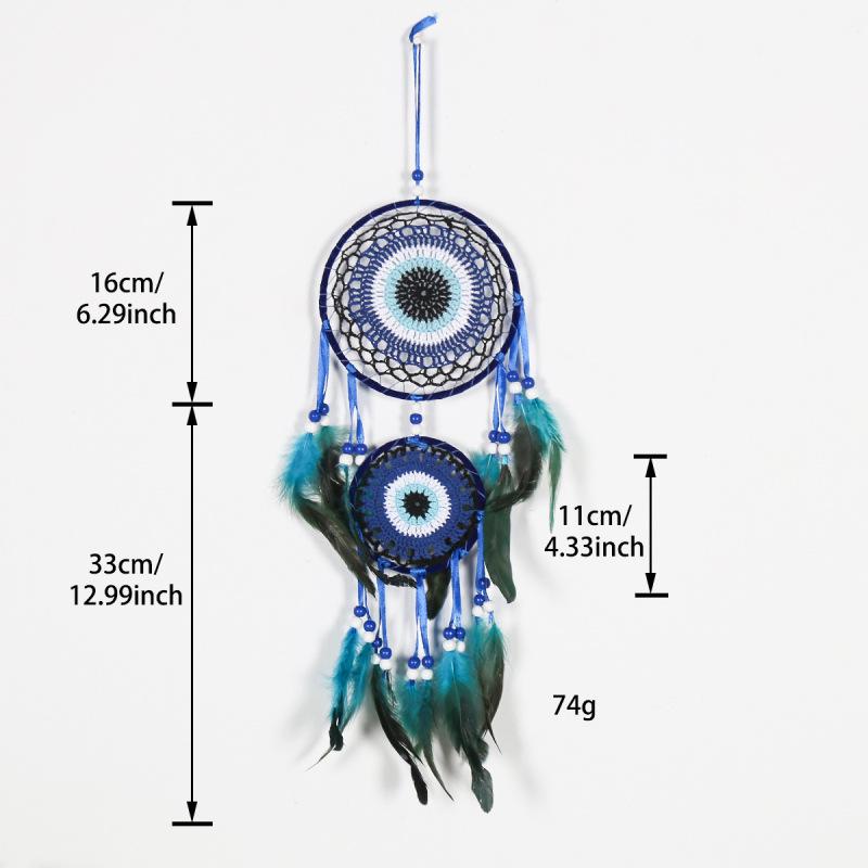 Evil Eye Feather Dream Catcher Pendant - Handmade Decorative Woven Craft