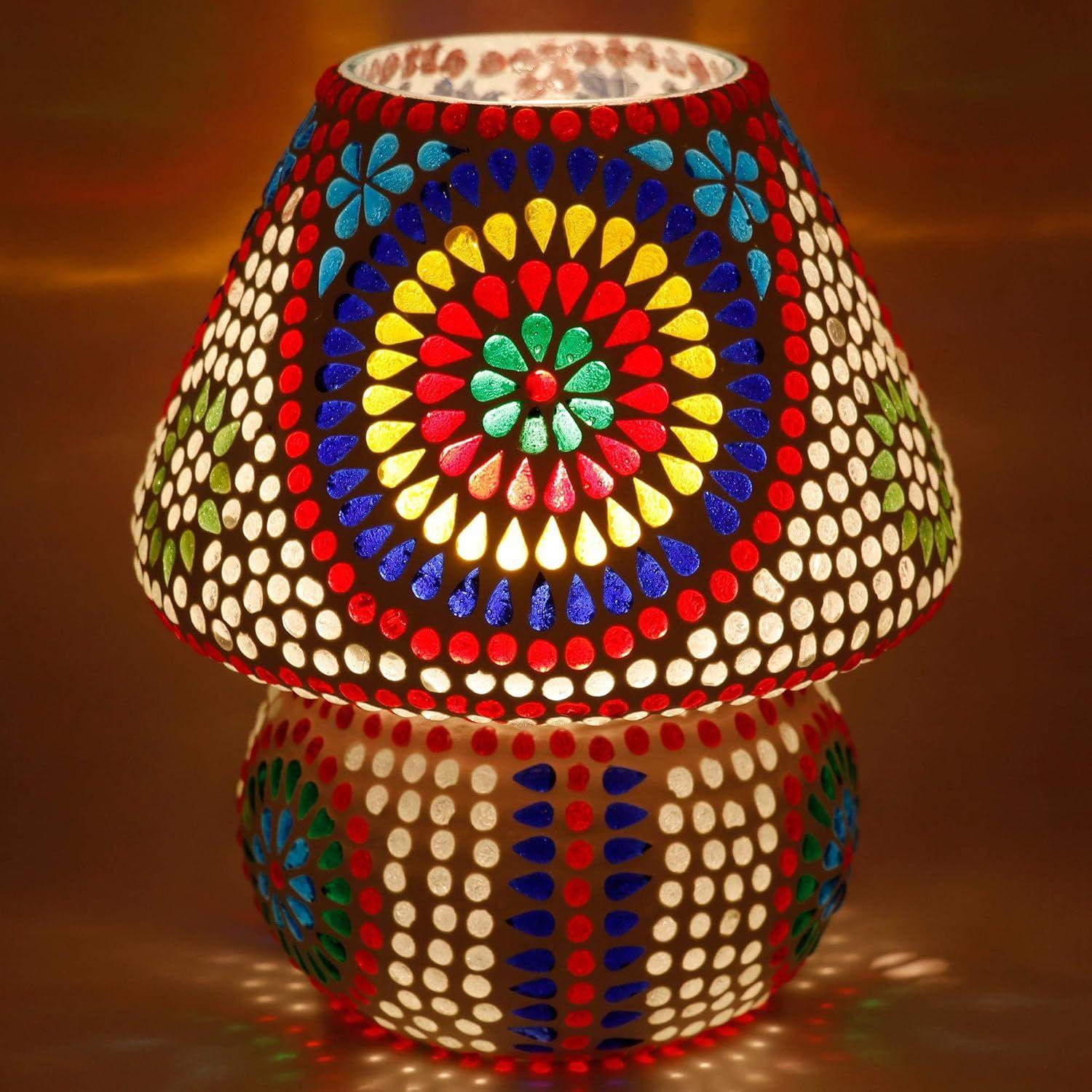 

Handcrafted Multicoloured Beads Decorated Decorative Glass Table Lamp
