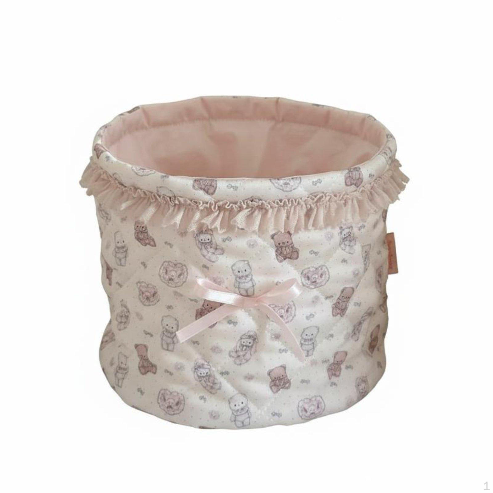 Playful Critter Pattern Print Organizer Balletcore Aesthetic Quilted Storage Basket Versatile Lace