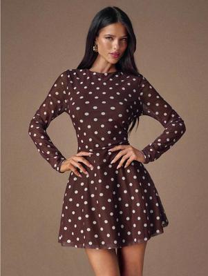 Spring 2026 Retro Polka Dot Mesh Lace-up Slimming Long Sleeve Women's Dress