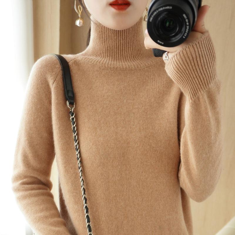Dames Høst Vinter Koreansk Stil Løs Høy Hals Ensfarget Raglanermer Kort Pullover Strikket Baseplagg