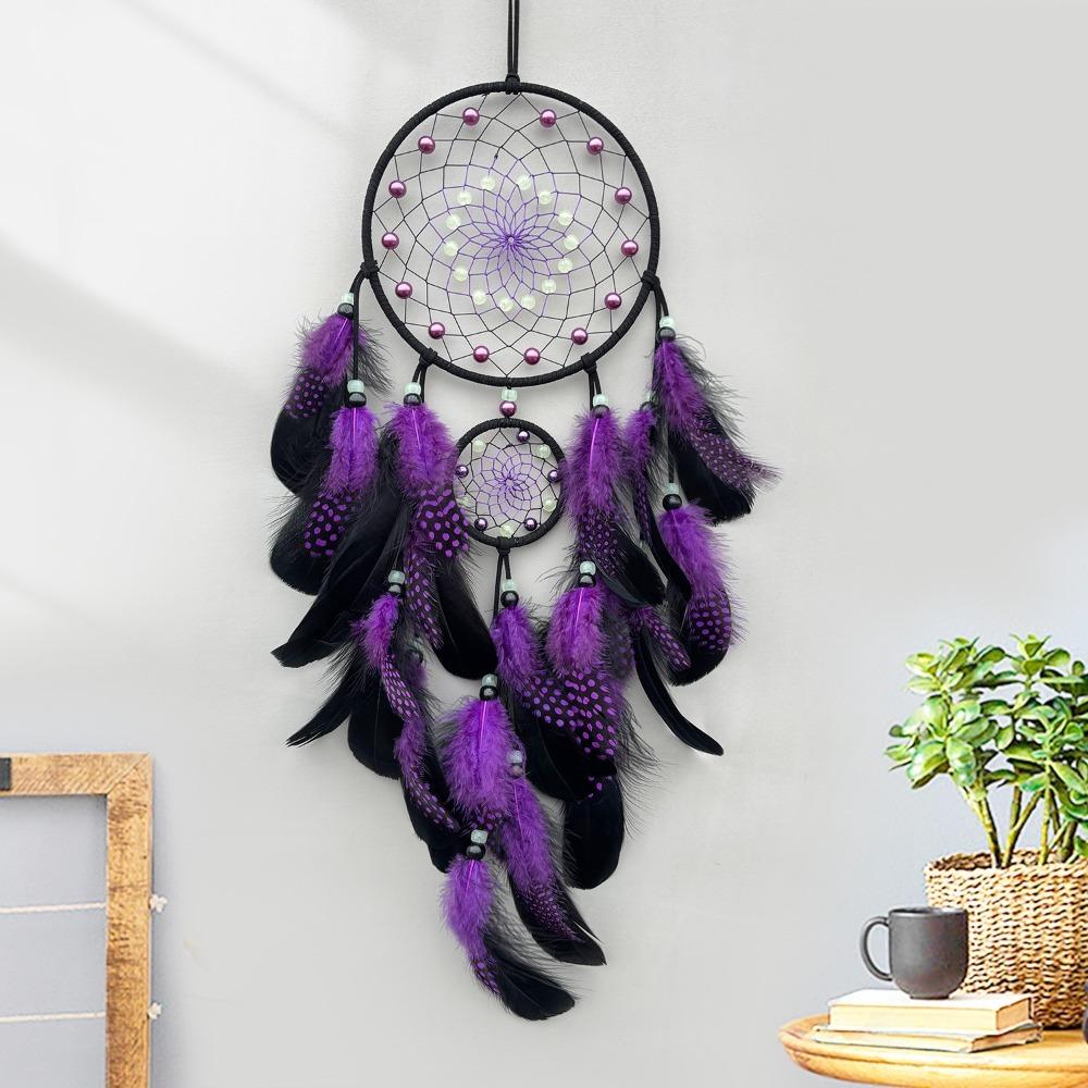 Handgewebter leuchtender Perlen-Traumfänger Buntes Feder-Wandbehang Feder-Windspiel Geschenk