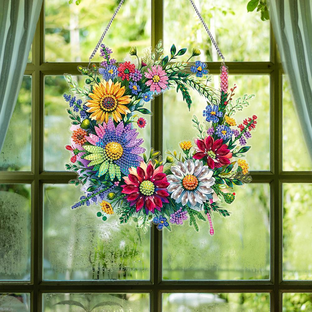 Acrylic Special Shaped Colorful Pattern Rhinestone Diamond Art Window Pendants Diamond Painting Hanging Decor for Office Decor