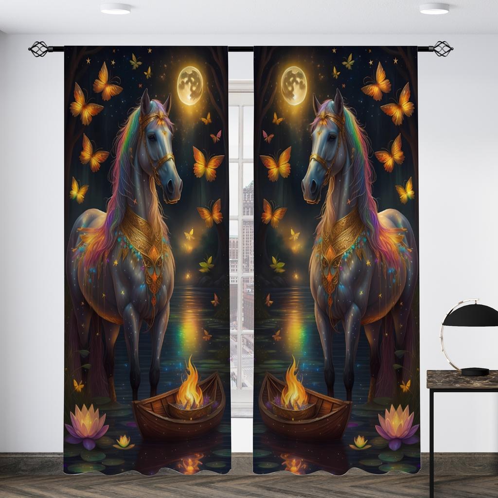 Horse Pattern Drapes Decorative Windowpane Drapes Windowpane Treatments Ideal for Bedchamber Livingroom Space Household Ornament Space Ornament