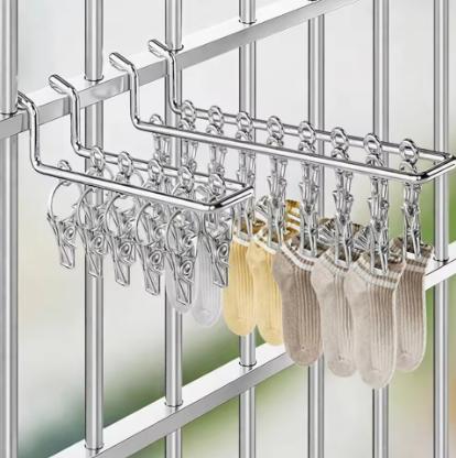 Stainless Steel Socks Drying Rack 11/16 Clips Waterproof Clothes Drying Rack Windproof Space Saving Laundry Hanger Indoor