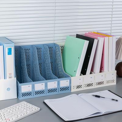 4-Tier Plastic Desktop File Organizer - Stackable,Breathable Storage Box with Multiple Compartments for Office Desk Organization