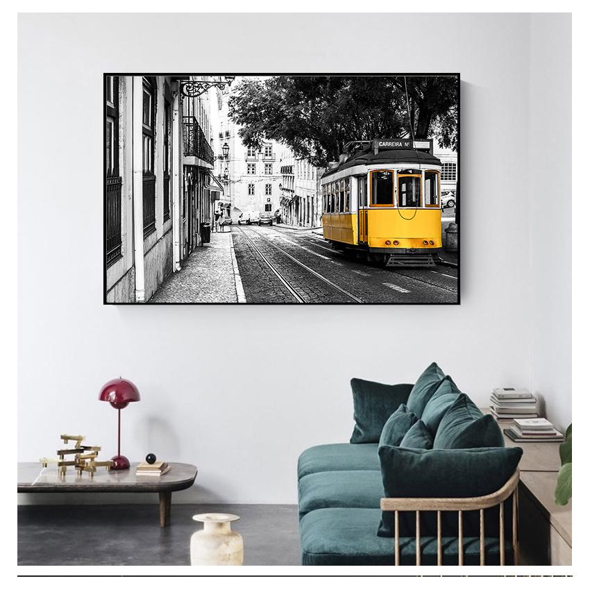 Prints Portuguese Tiles Blue Door Vintage Wall Art Canvas Painting City Photography Home Decor Lisbon Portugal City Map Poster