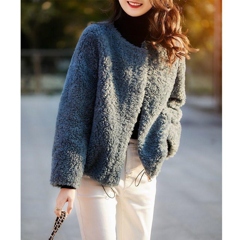 

Зимняя осенняя одежда, зернистый бархат, длинное маленькое ароматное пальто, осенне-зимняя женская меховая круглая горловина, однотонная, новая 3XL синий