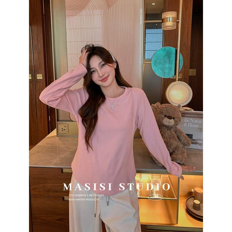 

Maxi Plus Size Ladies Double-Sided Velvet Feeling Inner Bottoming Shirt Women s Winter Large Size Belly Covered Slimming Long-Sleeved T-shirt Tops Pink - Waist-Cinching Double-Sided Velvet XL