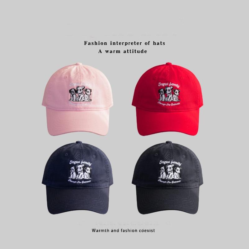 Cute red dog baseball cap female niche retro versatile face small big head circumference peaked cap tide