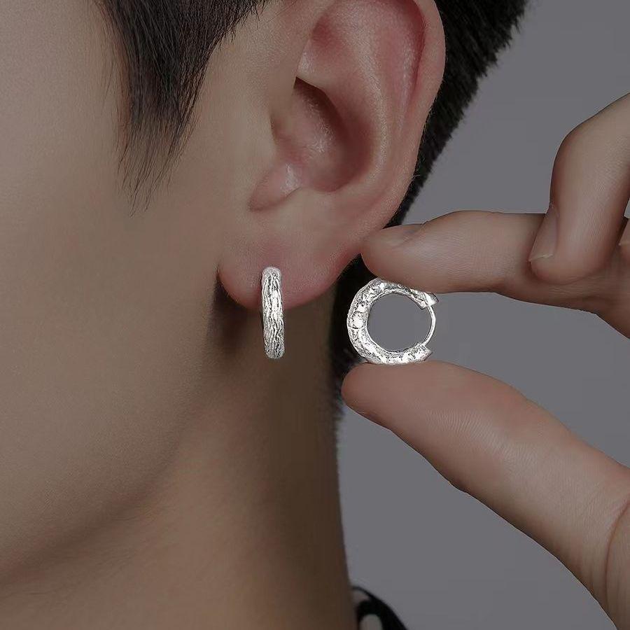 New 925 Silver Hoop Earrings Clip Matte Circle Geometric Punk For Women Girl Gift Jewelry