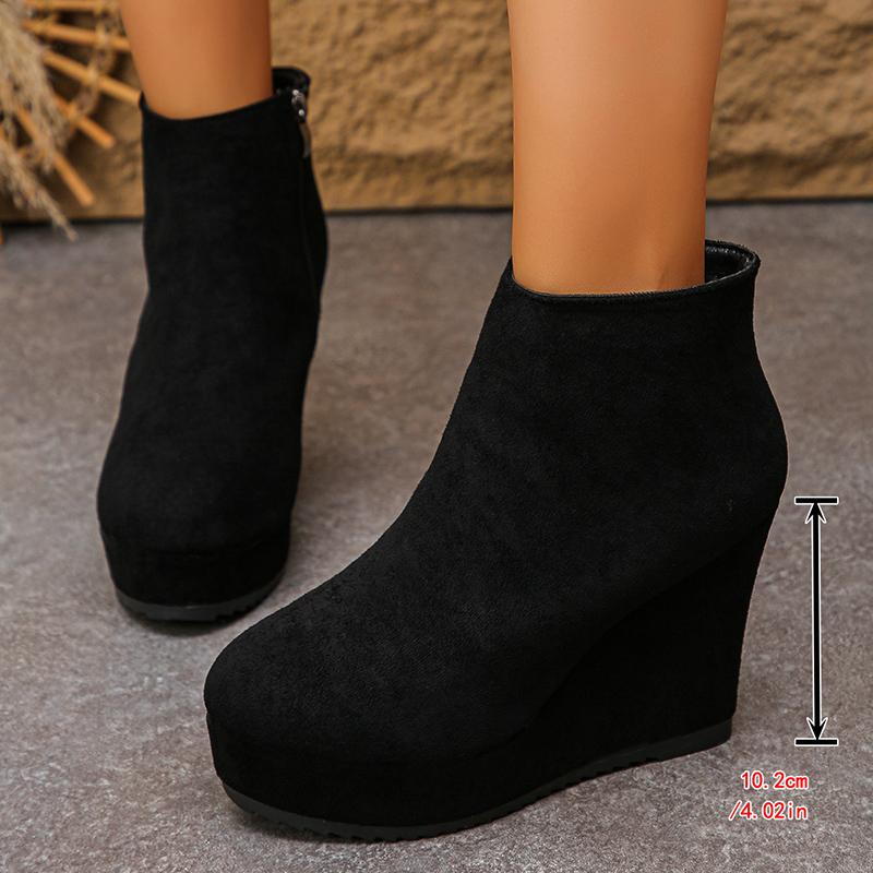 Fashion Black Wedge High Heel Ankle Boots Women Faux Suede Chunky Platform Boots Woman 2025 Plus Size 35-42 Zipper Short Booties Mujer