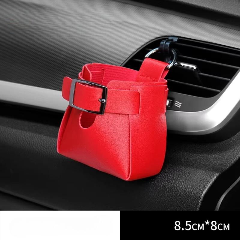 Car Storage Bag Air Vent Dashboard Tidy Hanging Leather Organizer Box Glasses Phone Holder Storage Organizer Car Accessories