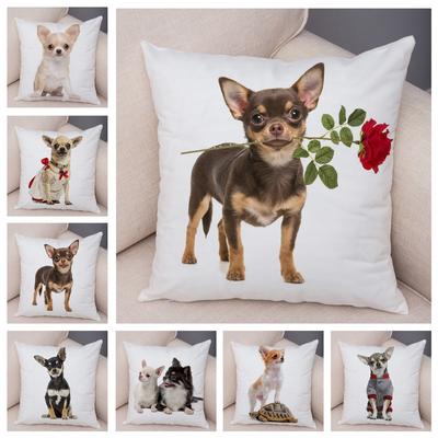Niedlicher Haustier-Tier-Kissenbezug, dekorativer niedlicher Welpen-Chihuahua-Kissenbezug, weicher Plüsch-Kissenbezug für Auto, Sofa, Zuhause, 45 x 45 cm