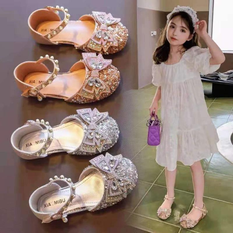Crystal Princess Closed Toe Sandals, Soft Flat Casual Dance Shoes Summer Footwear for Big Girls