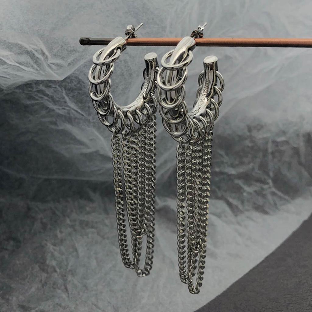 Exaggerated Long Tassels Chain Earrings for Women Men Jewelry C-shape Hoop Earrings Adornment Delicate Ear Rings