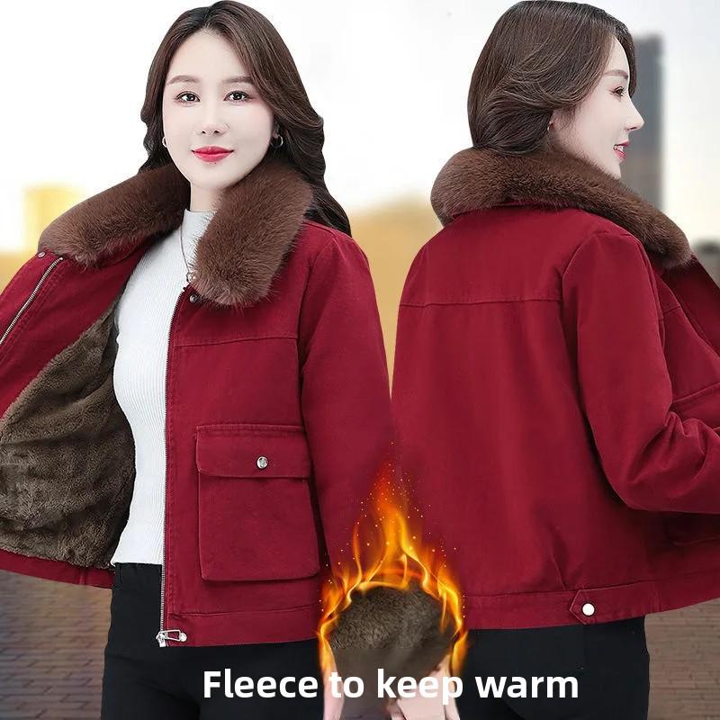 Women's Short Thickened Fleece Inner Open Cardigan Coat Winter Warm Outerwear Casual Loose Fit Cotton Jacket for Ladies