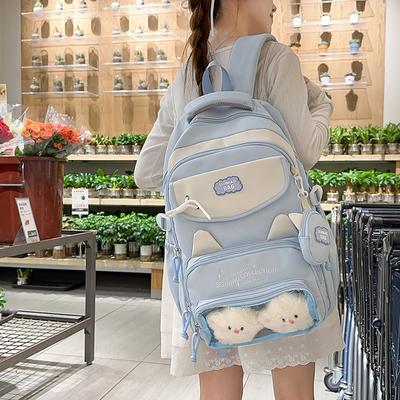 Junior School Studnet Schoolbag Color Block Women's Large Capacity Backpack with Coin Purse