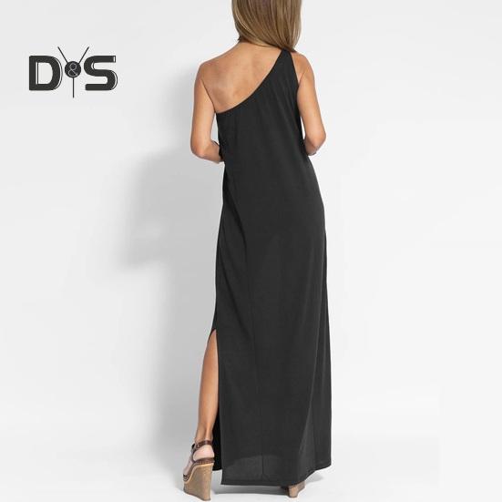 Kvinner Maxikjole En skulder Ermeløs Ryggløs Ensfarge Løs Myk Skrå Hals Side Delt Full Lengde Sommerferiekjole