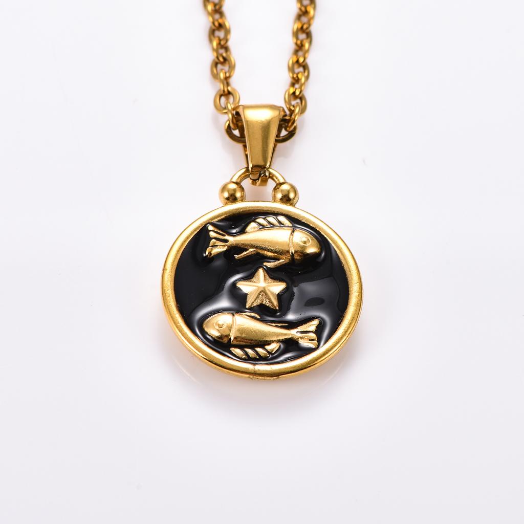 Stainless Steel 12 Constellation Pendant Necklace for Women Gold Zodiac Sign Charm Astrology Metal Jewelry Birthday Gift
