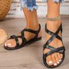 Flat-soled sandals women's round head open-toed one-word buckle strap fashionable large-size women's shoes