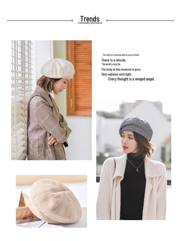 Women's Autumn/Winter Houndstooth Beret - Retro British Style