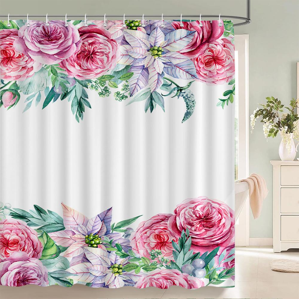 Beautiful Flowers Shower Curtains with hooks Waterproof Bath Curtains for Bathroom Home Decoration Floral Bathroom Curtain