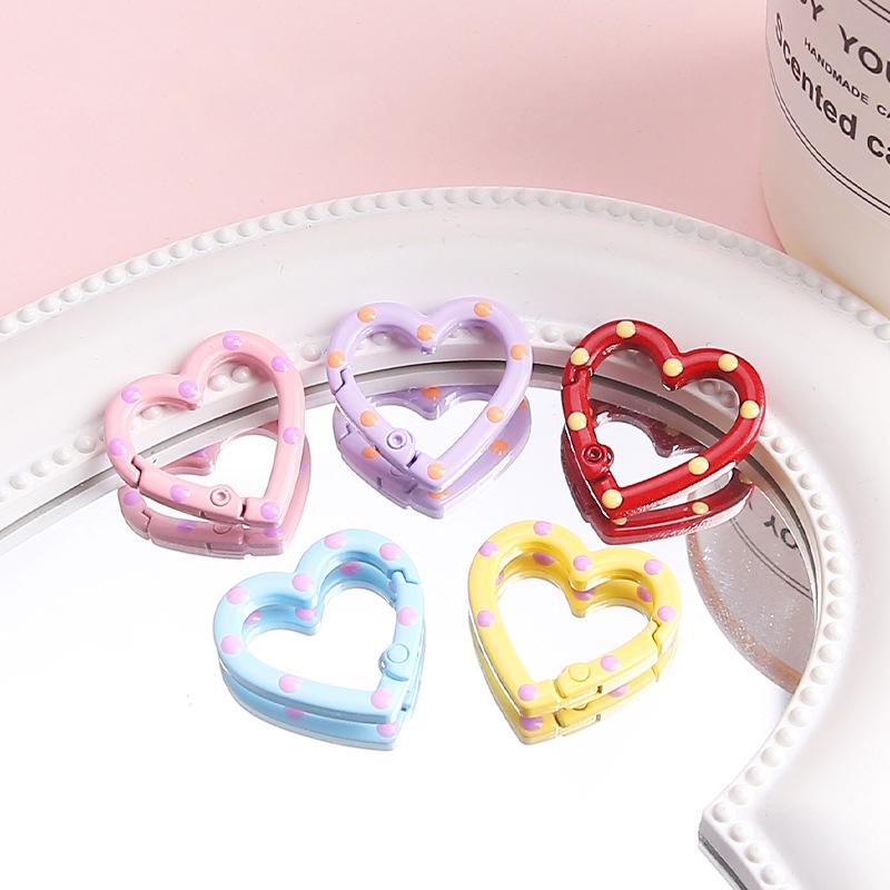 4 Pieces Of Colorful Love Spring Keychain Keyring Heart-Shaped Heart-Shaped Spring Ring Diy Jewelry Accessories
