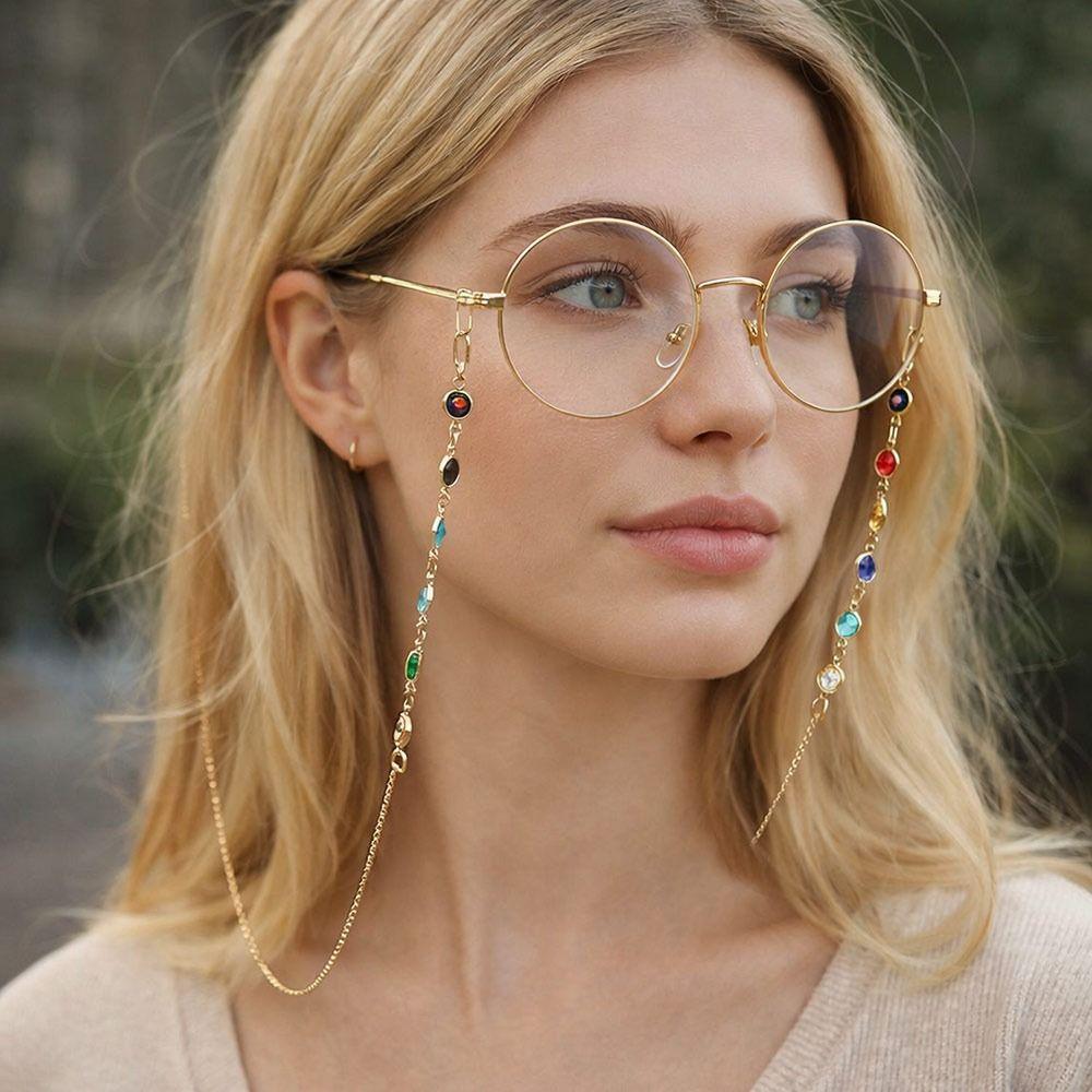 Style Colorful Crystal Beads Eyeglass Holder Anti Drop Multicolor Sunglass Lanyard Straps Nonslip Mask Strap Eye Accessories