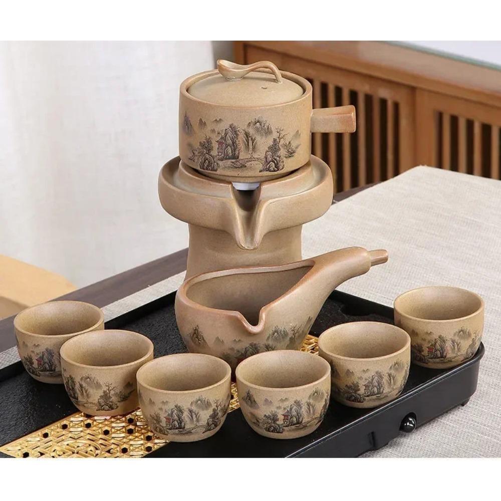 8-teiliges Set Halbautomatische Teesets Chinesisches Keramik-Teeset aus lila Ton Teetasse Das Kung-Fu-Teekannenset