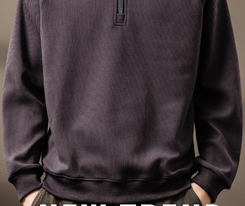 Men's Retro Half-Zip Heavyweight Hoodie - Winter Velvet, Loose Fit, Stand Collar, Large Size.
