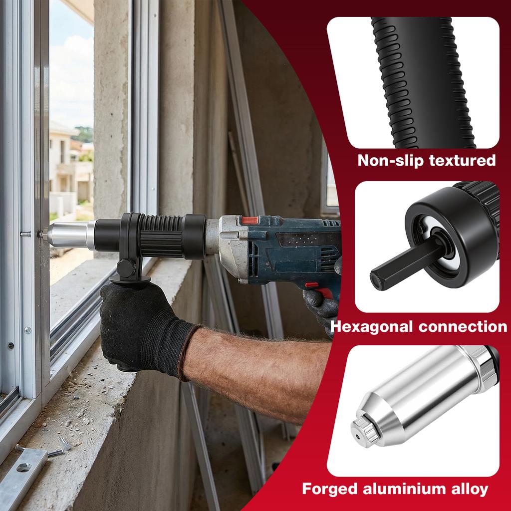Pop Rivet Gun Adapter Kit Rivet Drill Attachment with 4 Rivets Heads 2.4mm 3.2mm 4.0mm 4.8mm Cordless Electric Drill Riveter Ins