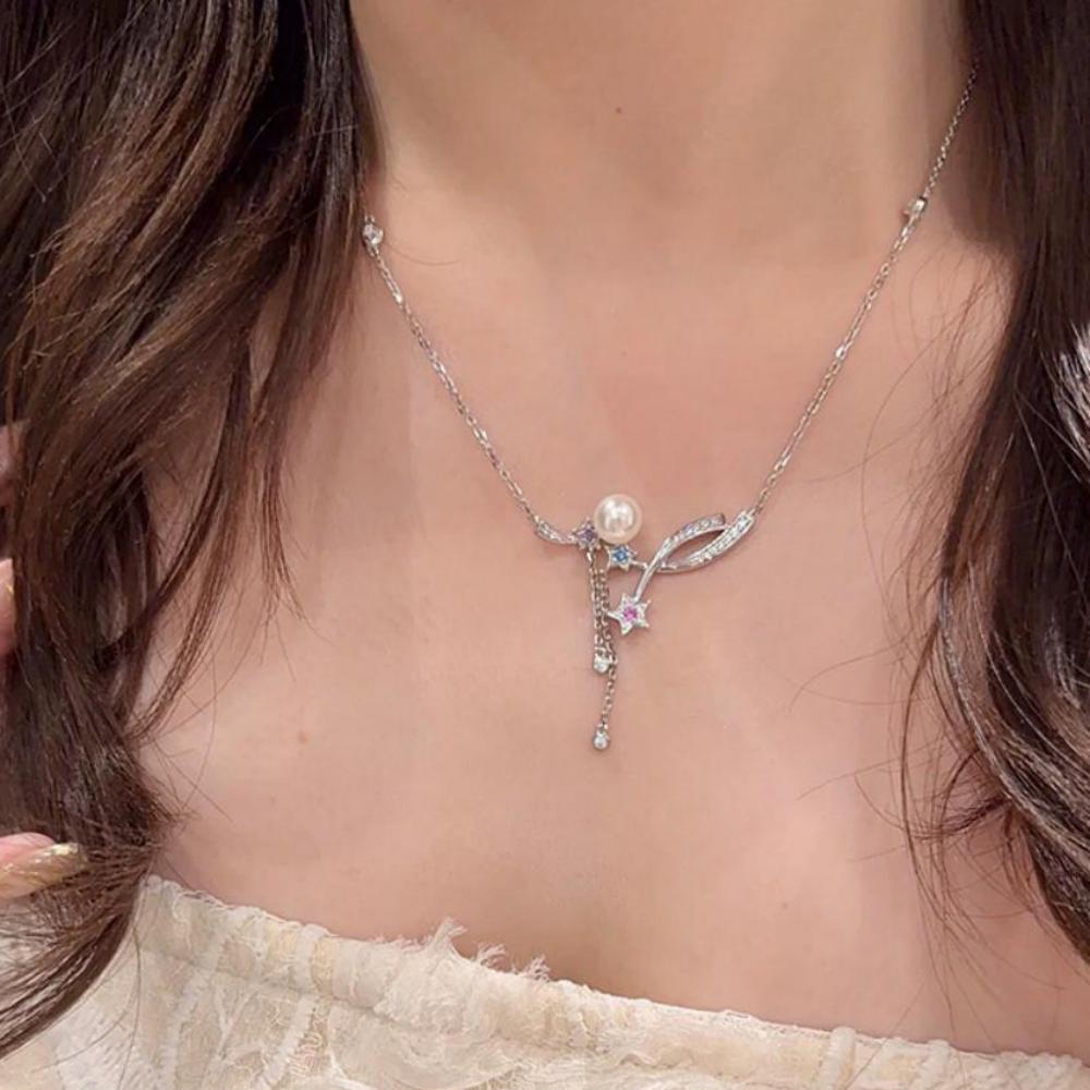 2026 New Y2K Pearl Pendant Necklaces Women Colorful Star Tassel Necklaces Luxury Sweet Elegant Party Banquet Jewelry Accessories