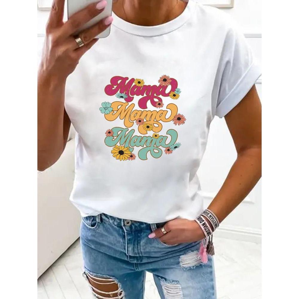 Women Flower Mom Mama 90s Trend Fashion Clothes Print T Shirt Clothing Summer Basic Top Short Sleeve Tee Graphic T-shirts