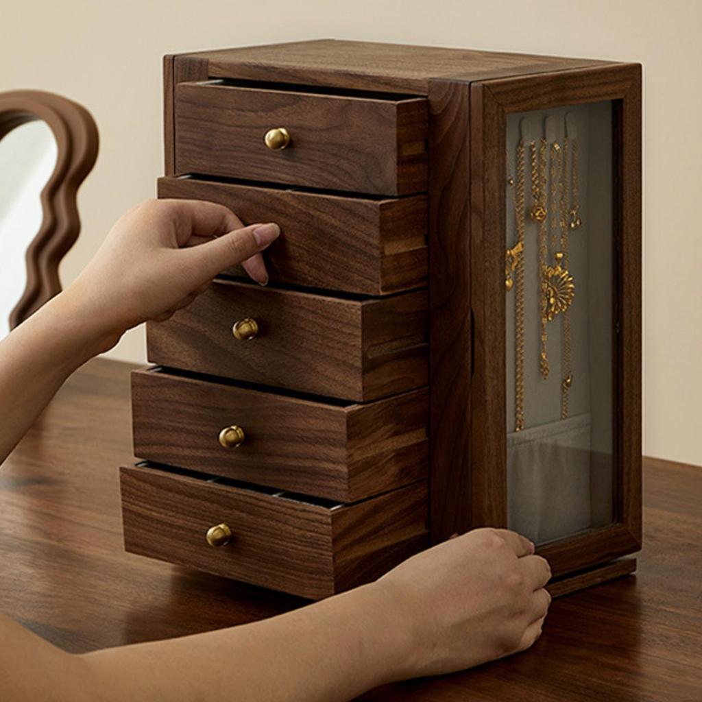 Jewelry Cabinet with Rotating Base Snap Closure for Bedroom, Vanity