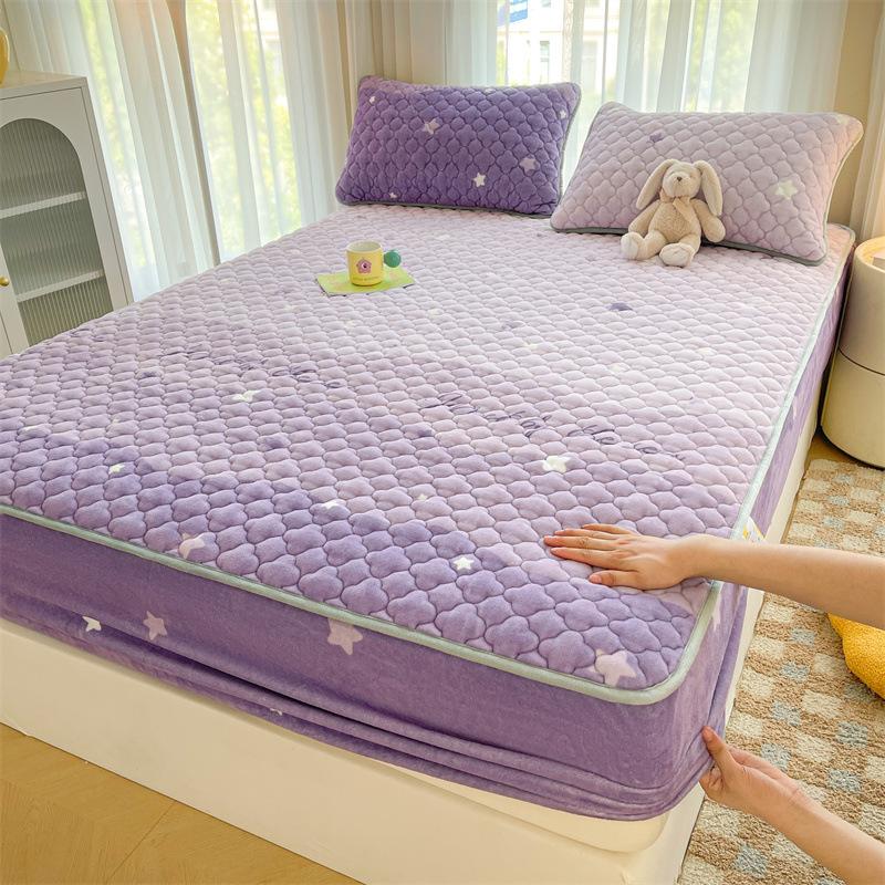 Verdickte Baumwoll-Bettmütze Einzelbettbezug Korallenvlies Milchvlies Wintermatratze Rutschfester Schutzbezug