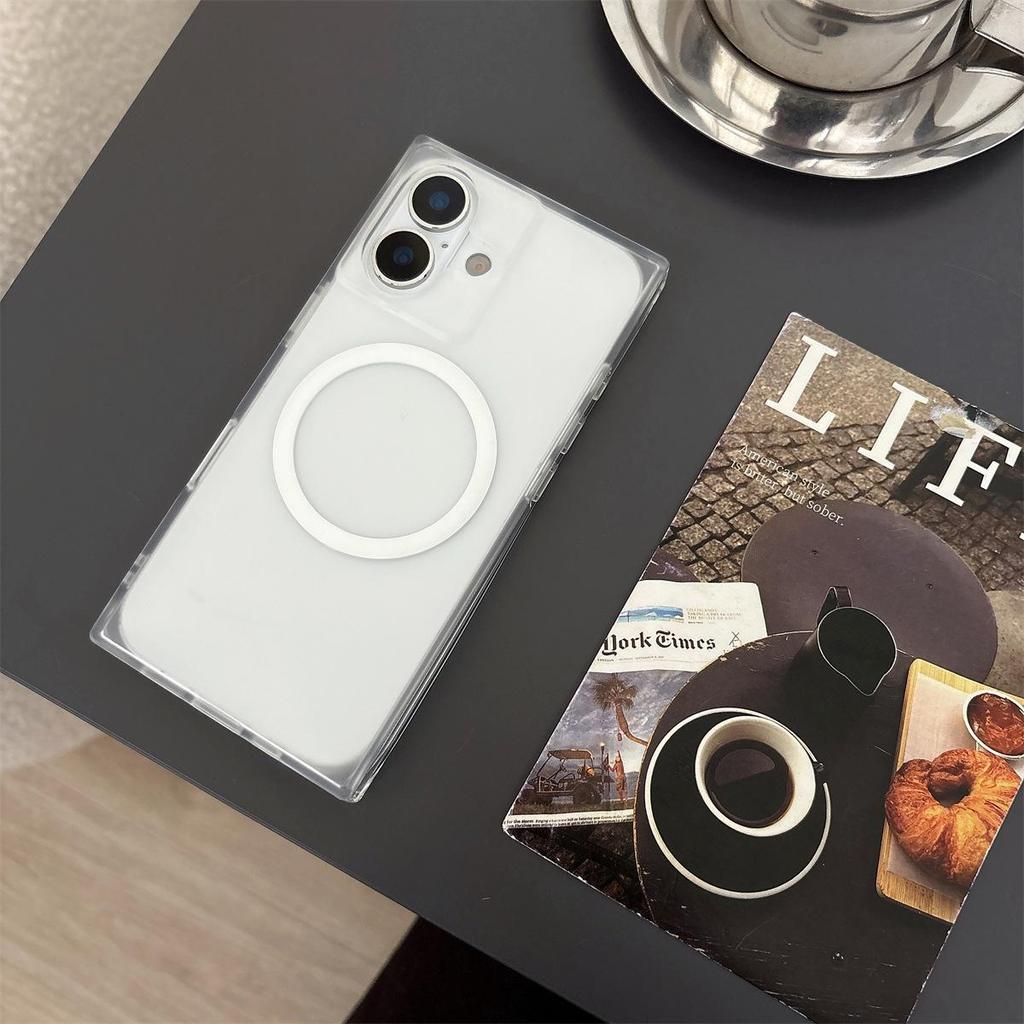 Square Frosted Magnetic Transparent Phone Case for iPhone 14/13/12 and Apple 17/16/15 PROMAX