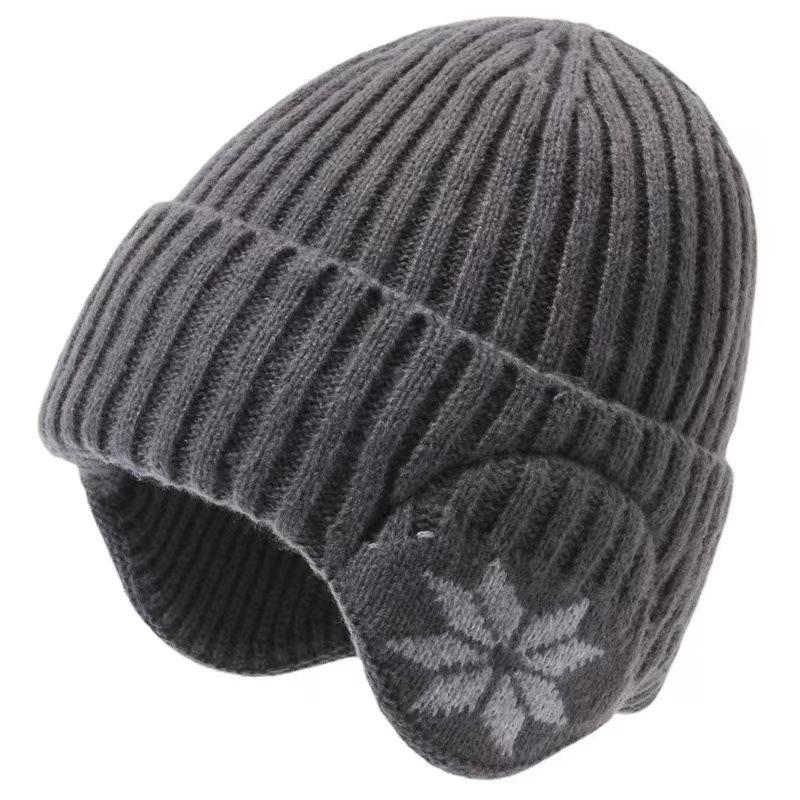 Unisex Winter Knit Hat with Detachable Ear Flaps Windproof Warm Snowflake Pattern Beanie