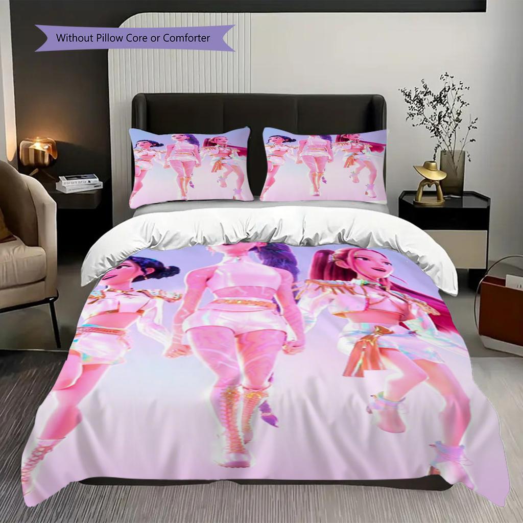Vibrant Rhythm Huntrix Bedding (1 * duvet cover + 2 * pillowcase, without core) 2D Flat Christmas birthday gift Soft and comfortable Bedding set