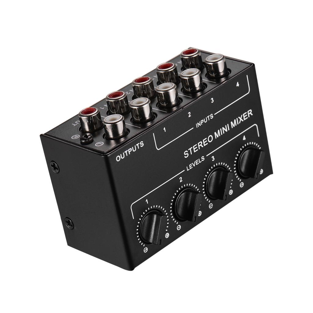 Mini Stereo Audio Mixer with 4 Channel RCA Inputs Separate Volume Controls Full Metal Shell