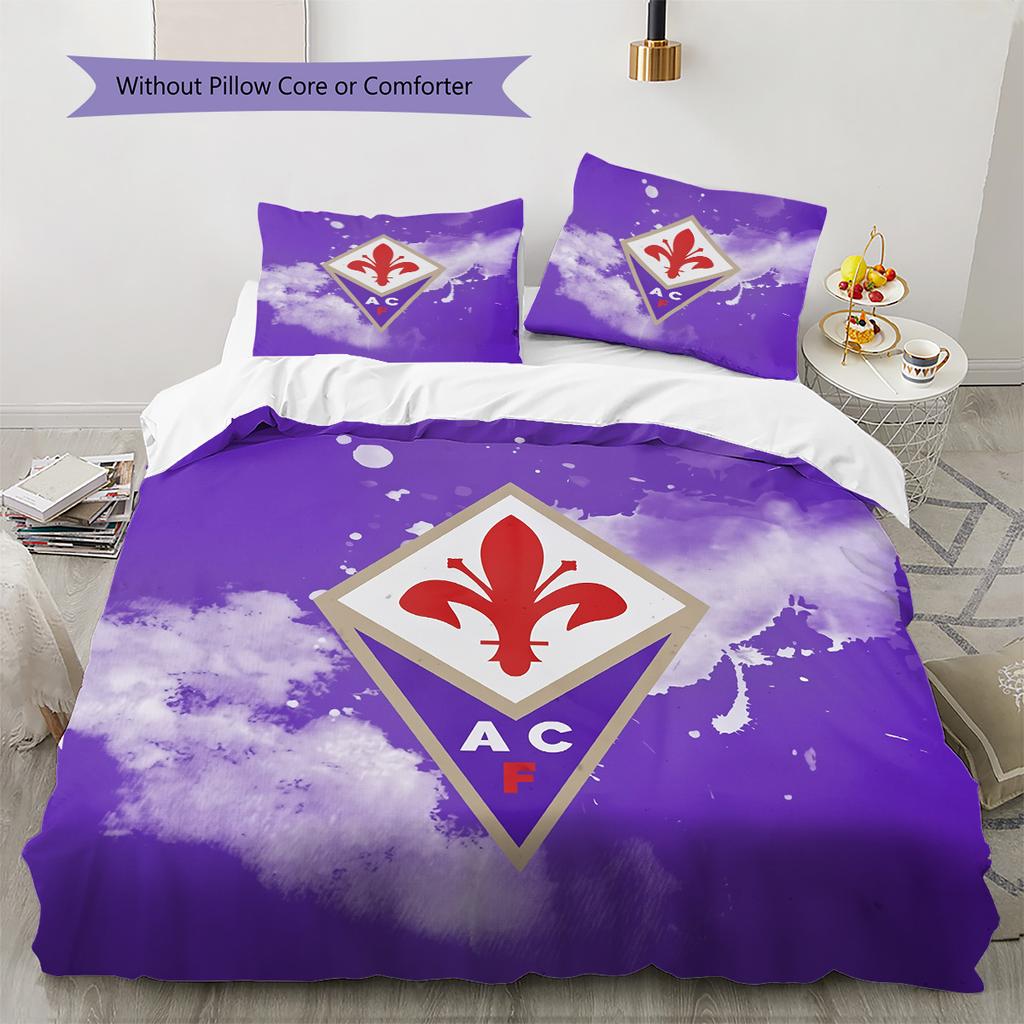 Fotbalový klub ACF Fiorentina Vzorované povlečení Sada prošívaných přikrývek Domácí dekorace Dárek (1 * povlak na peřinu + 2 * povlak na polštář bez jádra)
