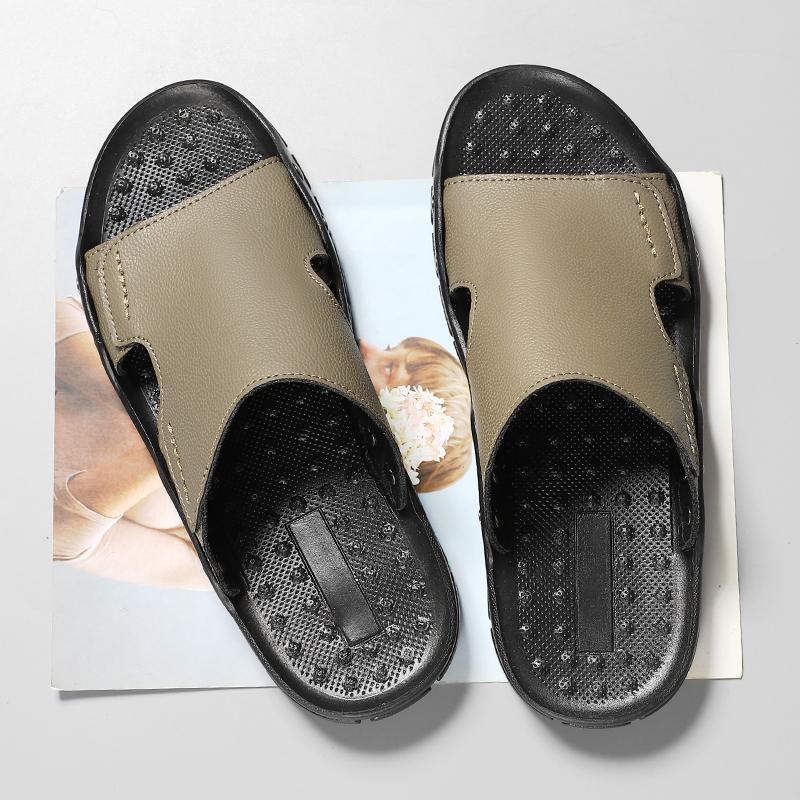 Letnie męskie skórzane sandały kapcie duże rozmiary kapcie